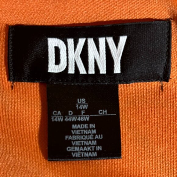 🧡DKNY Red Orange Floral Tropical Flowy Colorful Plunging Neckline Dress Size 14 - Picture 10 of 10